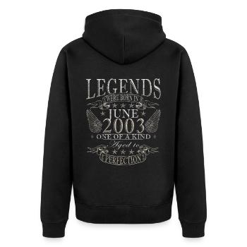 Geschenk Juni 2003 Jubiläum Juni 2003. Juni 2003 - Unisex Premium Bio Zip Hoodie - Schwarz - Hinten - Nico (187cm)