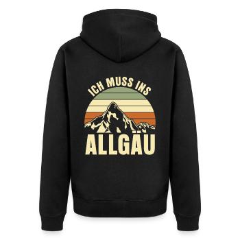 Allgäu Wandern Allgäuer - Unisex Premium Bio Zip Hoodie - Schwarz - Hinten - Nico (187cm)