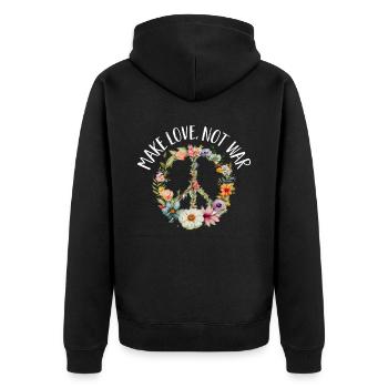 Hippie Peace Zeichen Frieden Blumen Blumenkind - Unisex Premium Bio Zip Hoodie - Schwarz - Hinten - Nico (187cm)