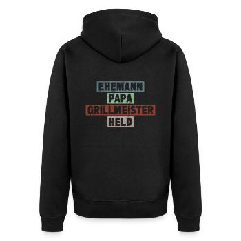 Ehemann Papa Grillmeister Held Retro Vatertag - Unisex Premium Bio Zip Hoodie - Schwarz - Hinten - Nico (187cm)
