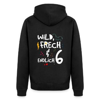 Wild Frech & endlich 6 Kindergeburtstag - Unisex Premium Bio Zip Hoodie - Schwarz - Hinten - Nico (187cm)