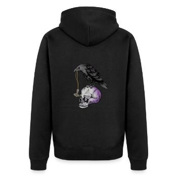 Gothic crow with Mjölnir necklace on skull - Goth - Unisex Premium Organic Zip Hoodie - black - Back - Nico (187cm)