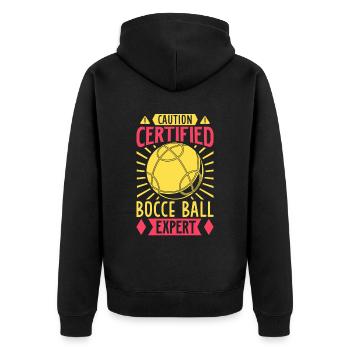 Caution Certified Bocce Ball Expert - Boccia - Unisex Premium Organic Zip Hoodie - black - Back - Nico (187cm)