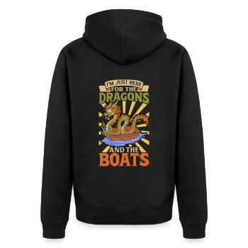 Nur hier für die Drachen und die Boote - Drachenbo - Unisex Premium Bio Zip Hoodie - Schwarz - Hinten - Nico (187cm)