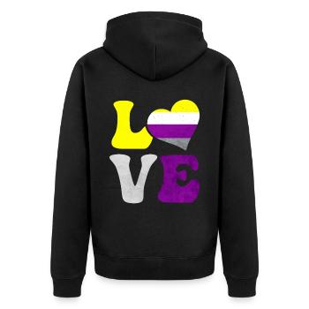 Nicht-binäre Stolz Flagge LIEBE Herz LGBTQ - Unisex Premium Bio Zip Hoodie - Schwarz - Hinten - Nico (187cm)