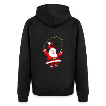 Verrückter Weihnachtsmann mit Weihnachtslichter - Unisex Premium Bio Zip Hoodie - Schwarz - Hinten - Nico (187cm)
