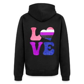 Gender Fluid Pride Flag LOVE Heart LGBTQ - Unisex Premium Organic Zip Hoodie - black - Back - Nico (187cm)