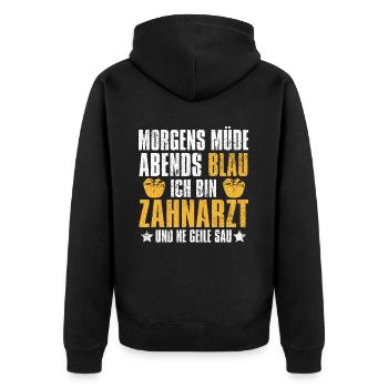 Zahnarzt Dentist Morgens Mde Abends Blau - Unisex Premium Bio Zip Hoodie - Schwarz - Hinten - Nico (187cm)