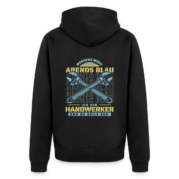 Handwerker Morgens Mde Abends Blau - Unisex Premium Bio Zip Hoodie - Schwarz - Hinten - Nico (187cm)