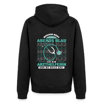 Arzthelferin Morgens Mde Abends Blau - Unisex Premium Bio Zip Hoodie - Schwarz - Hinten - Nico (187cm)