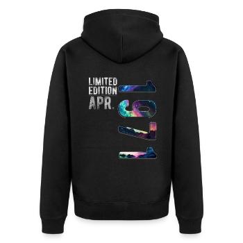Limited Edition 1971 April Geburtstag Nordlichter - Unisex Premium Bio Zip Hoodie - Schwarz - Hinten - Nico (187cm)