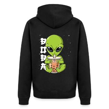 Boba Tea Alien Bubble Tea - Unisex Premium Bio Zip Hoodie - Schwarz - Hinten - Nico (187cm)