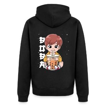 Boba Tea Junge Bubble Tea - Unisex Premium Bio Zip Hoodie - Schwarz - Hinten - Nico (187cm)