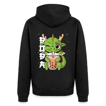 Boba Tea Drache Bubble Tea - Unisex Premium Bio Zip Hoodie - Schwarz - Hinten - Nico (187cm)