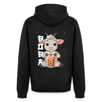 Boba Tea Ziege Bubble Tea - Unisex Premium Bio Zip Hoodie - Schwarz - Hinten - Nico (187cm)