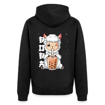 Boba Tea Lama Bubble Tea - Unisex Premium Bio Zip Hoodie - Schwarz - Hinten - Nico (187cm)