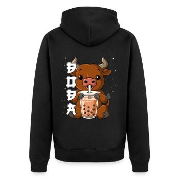Boba Tea Ochse Bubble Tea - Unisex Premium Bio Zip Hoodie - Schwarz - Hinten - Nico (187cm)