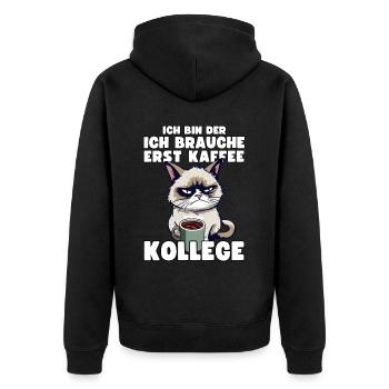 Grump Cat - Ich Brauche Erst Kaffee Trinker Humor - Unisex Premium Bio Zip Hoodie - Schwarz - Hinten - Nico (187cm)