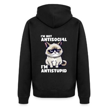 Grump Cat - Je ne suis pas antisocial - Je suis antistupide - Veste à capuche bio Premium Unisexe - noir - Dos - Nico (187cm)