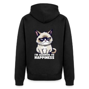 Grump Cat - I'm Allergic To Happiness Sarcasm - Unisex Premium Organic Zip Hoodie - black - Back - Nico (187cm)