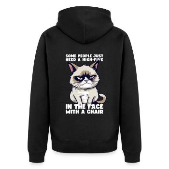Cat Some People Just Need A High Five In The Face - Unisex Premium Bio Zip Hoodie - Schwarz - Hinten - Nico (187cm)