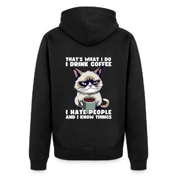 Grump Cat - I drink Coffee and I hate people - Unisex Premium Organic Zip Hoodie - black - Back - Nico (187cm)