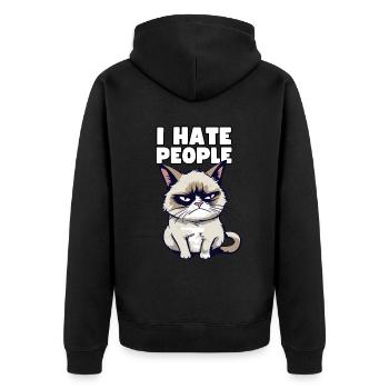 Sarcastische Grump Cat - I Hate People - Spruch - Unisex Premium Organic Zip Hoodie - black - Back - Nico (187cm)