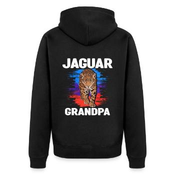 Jaguar Grandpa - Unisex Premium Bio Zip Hoodie - Schwarz - Hinten - Nico (187cm)