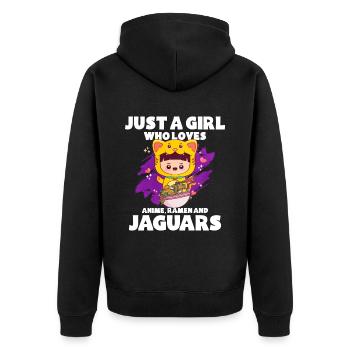 Anime Ramen Corn Dog Mädchen - Unisex Premium Bio Zip Hoodie - Schwarz - Hinten - Nico (187cm)