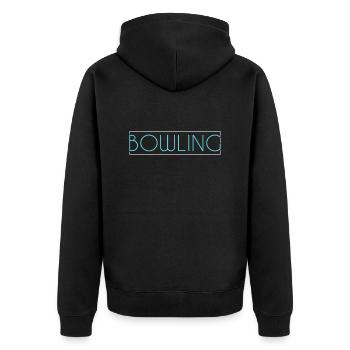 Bowling Schriftzug - Unisex Premium Bio Zip Hoodie - Schwarz - Hinten - Nico (187cm)