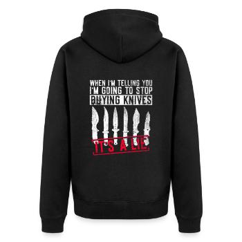 Messersammelmesser Sammlung Messersammler - Unisex Premium Bio Zip Hoodie - Schwarz - Hinten - Nico (187cm)