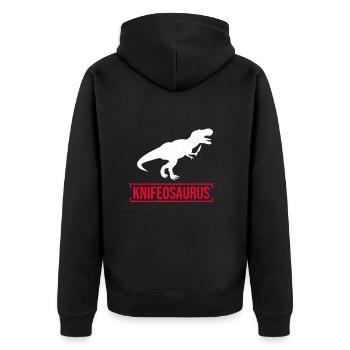 Knifosaurus Knifeaholic Messer Sammler Messer - Unisex Premium Bio Zip Hoodie - Schwarz - Hinten - Nico (187cm)