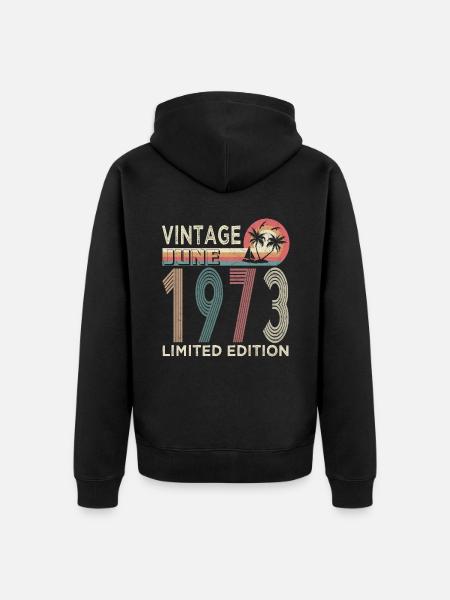 Vintage June 1973 Limited Edition 50th Birthday - Unisex Premium Organic Zip Hoodie - black