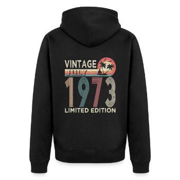 Vintage July 1973 Limited Edition 50th Birthday - Unisex Premium Organic Zip Hoodie - black - Back - Nico (187cm)
