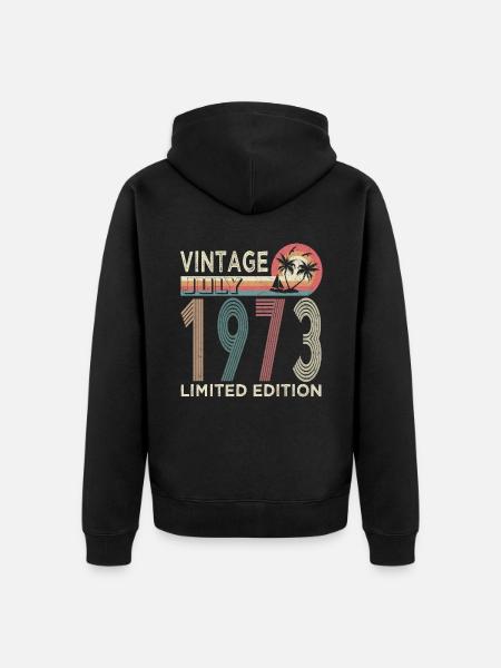 Vintage July 1973 Limited Edition 50th Birthday - Unisex Premium Organic Zip Hoodie - black