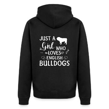 Juste une fille qui aime les bouledogues anglais - Veste à capuche bio Premium Unisexe - noir - Dos - Nico (187cm)