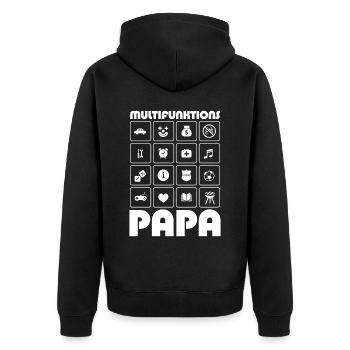 Multifunktions Papa Vatertag Geschenk - Unisex Premium Bio Zip Hoodie - Schwarz - Hinten - Nico (187cm)