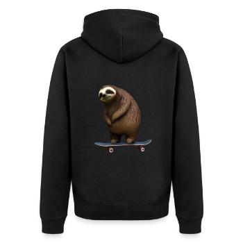 Skateboard Faultier - Unisex Premium Bio Zip Hoodie - Schwarz - Hinten - Nico (187cm)