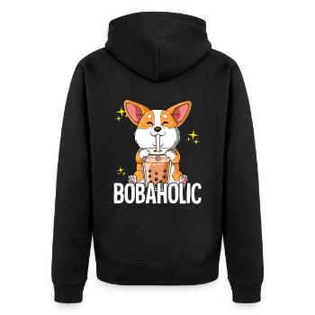 Bubble Tea Corgi Dog Boba Tea Bobaholic - Unisex Premium Organic Zip Hoodie - black - Back - Nico (187cm)