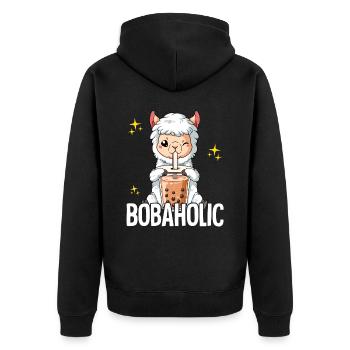 Bubble Tea Lama Boba Tea Bobaholic - Unisex Premium Bio Zip Hoodie - Schwarz - Hinten - Nico (187cm)