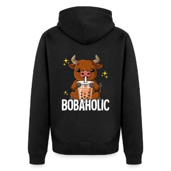 Bubble Tea Bœuf Boba Thé Bobaholic - Veste à capuche bio Premium Unisexe - noir - Dos - Nico (187cm)