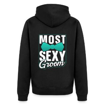 Sexyster Groom Wedding Party Sayings Marriage - Unisex Premium Organic Zip Hoodie - black - Back - Nico (187cm)