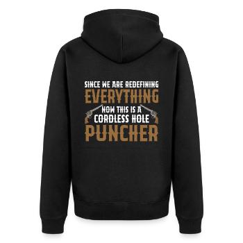 Dies Ist Ein Schnurloser Lochpuncher - Unisex Premium Bio Zip Hoodie - Schwarz - Hinten - Nico (187cm)