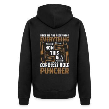 Dies Ist Ein Schnurloser Lochpuncher - Unisex Premium Bio Zip Hoodie - Schwarz - Hinten - Nico (187cm)