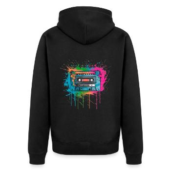 Kassette Musik 80s Pop Style für alle die die 80s - Unisex Premium Bio Zip Hoodie - Schwarz - Hinten - Nico (187cm)