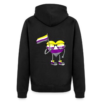 Nicht binär Stolz Flagge Herz Sublte LGBTQ - Unisex Premium Bio Zip Hoodie - Schwarz - Hinten - Nico (187cm)
