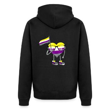 Nicht binär Stolz Flagge Herz Sublte LGBTQ - Unisex Premium Bio Zip Hoodie - Schwarz - Hinten - Nico (187cm)