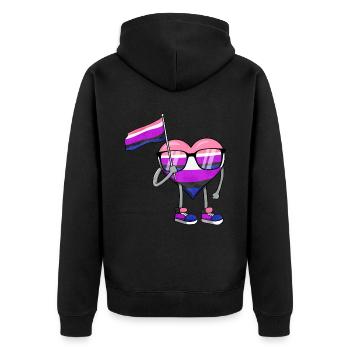 Gender Fluid Pride Flag Heart Sublte LGBTQ - Unisex Premium Organic Zip Hoodie - black - Back - Nico (187cm)