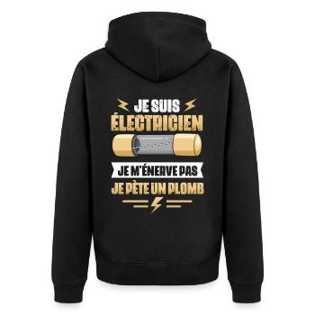 Idée cadeau papa humour fête des pères électricien - Veste à capuche bio Premium Unisexe - noir - Dos - Nico (187cm)