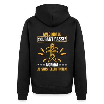 Idée cadeau papa humour fête des pères électricien - Veste à capuche bio Premium Unisexe - noir - Dos - Nico (187cm)